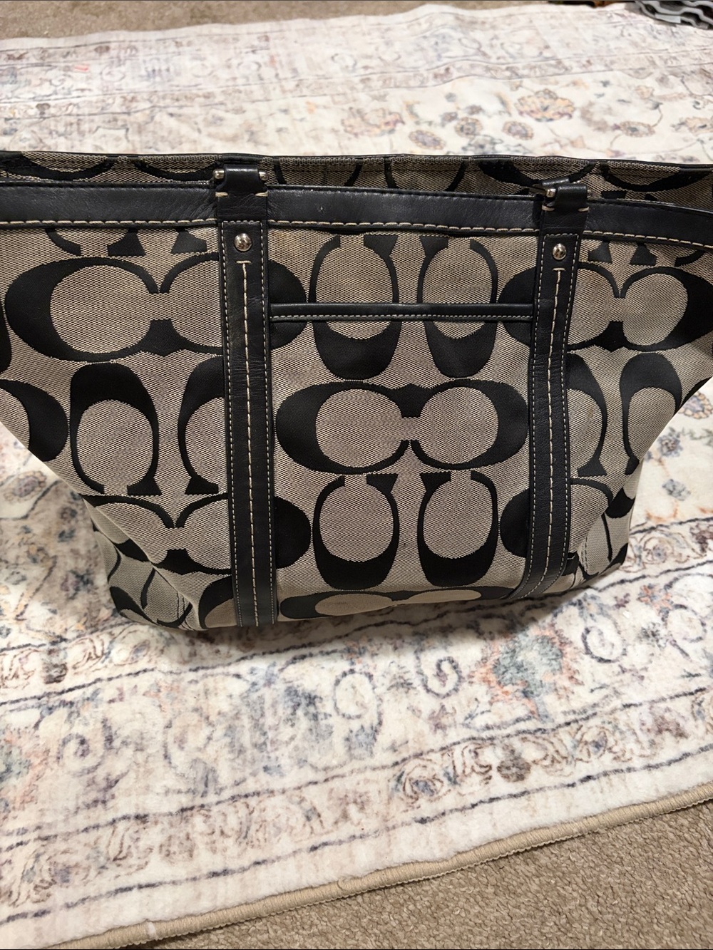 Coach Black and Cream Signature Canvas Tote